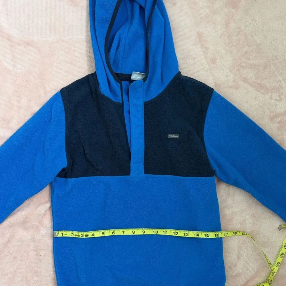 Columbia Boys Blue Navy Colorblock Snap Fleece Hoodie Thumbholes Size Large